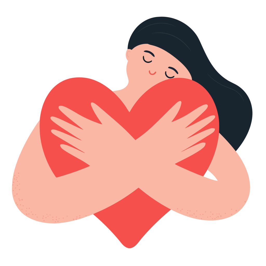 Grafik: Frau umarmt Herz